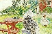Carl Larsson sommardag karin och brita i tradgarden-sommartid USA oil painting artist